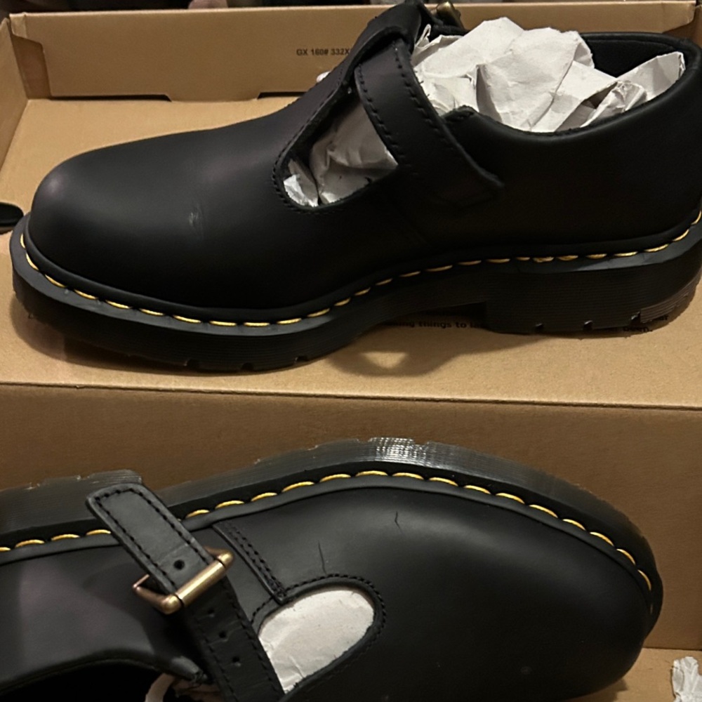 Dr. Martens Black Flats with Yellow Stitching